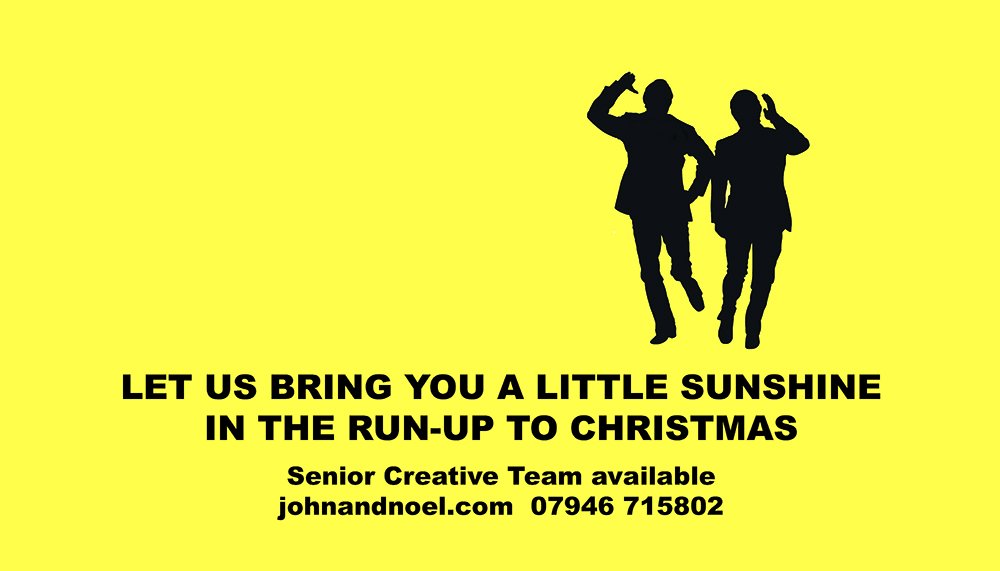 NoelHasson's tweet photo. We’re available from Monday to bring you bright ideas 
that will surely make next year a happy one. https://t.co/jPscITcMJN

NOEL HASSON &amp; JOHN COOK 
https://t.co/D604u93STi 

Integrated Senior Creative Team 
07946 715 802 
noelahasson@hotmail.com https://t.co/0mBdLn3BRR