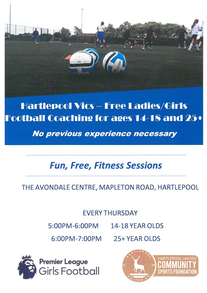 Hartlepool United Community Sports Foundation (@hucsf) on Twitter photo Don't forget our FREE girls/women's sessions tonight at The Avondale Centre (<a href="/TeamDHC_PE/">Dyke House PE</a>)
5:00pm-6:00pm - 14-18 year old
6:00pm-7:00pm - 25+
Attend 2 sessions before Xmas + enter draw to win a £20 Sports Direct voucher.
<a href="/Hartlepool_Life/">Hartlepool Life</a> <a href="/radiohartlepool/">Radio Hartlepool</a> <a href="/FeelGoodinHpool/">Feel Good in Hpool</a> Don't forget our FREE girls/women's sessions tonight at The Avondale Centre (<a href="/TeamDHC_PE/">Dyke House PE</a>)
5:00pm-6:00pm - 14-18 year old
6:00pm-7:00pm - 25+
Attend 2 sessions before Xmas + enter draw to win a £20 Sports Direct voucher.
<a href="/Hartlepool_Life/">Hartlepool Life</a> <a href="/radiohartlepool/">Radio Hartlepool</a> <a href="/FeelGoodinHpool/">Feel Good in Hpool</a>
