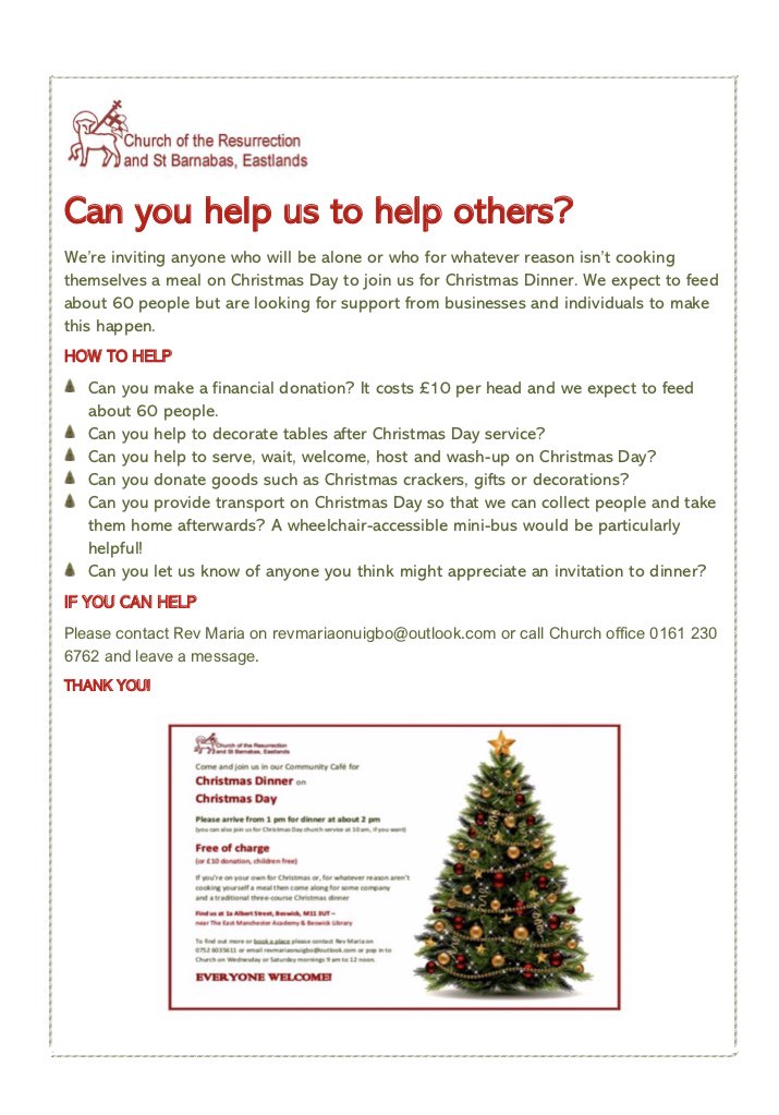 Community Christmas is looking for HELP! 

Would you be able to help us to help others? 
Please get in touch with us if YES

Many thanks!