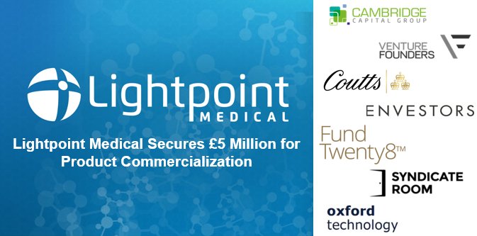 LightpointMed's tweet photo. Lightpoint Medical is pleased to announce that we have secured £5 million in equity finance. We would like to thank our new and existing investors. @CCGangels, @VFounders, @CouttsandCo, @EnvestorsLondon, @FundTwenty8, @SyndicateRoom and @OxfordTechVC https://t.co/UWhoz4qYUy https://t.co/ESq0YEJJF6