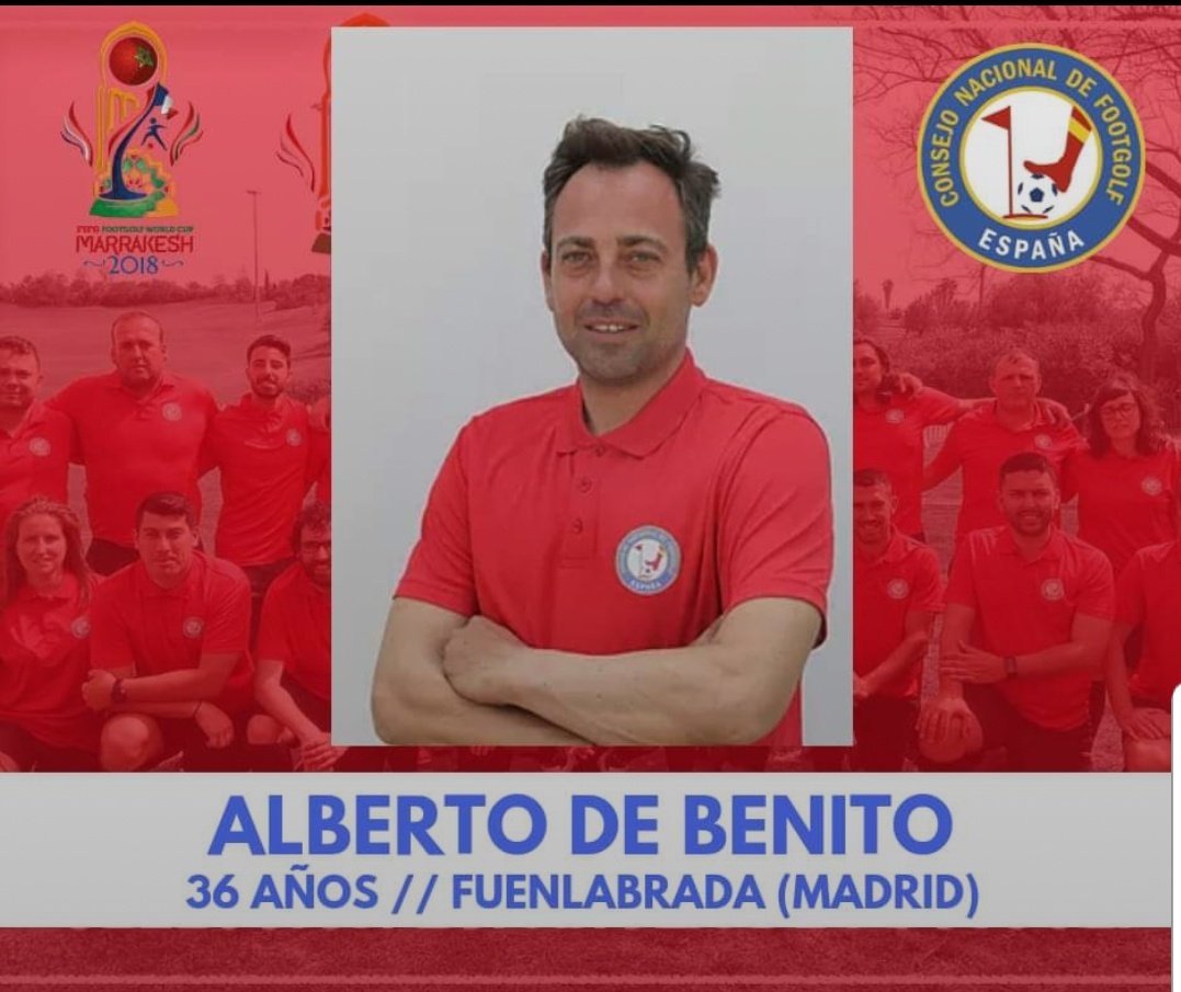 📣 Seguimos conociendo a los integrantes de la Selección Española de #Footgolf que nos representarán en el <a href="/FIFGFootGolfWC/">FIFG FootGolf World Cup</a> de Marrakech hoy es turno para el crack de Fuenlabrada #AdB
👨‍💼 Alberto De Benito 
📅 36 años
🏠 Fuenlabrada (Madrid)
👕 <a href="/footgolfclm/">FootGolf Castilla La Mancha</a>
📈 Subcampeon de España