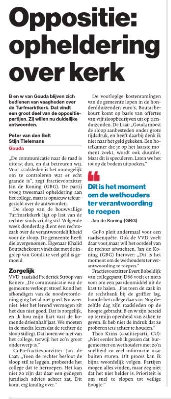 GoudaPositief's tweet photo. “Dit komt erg knullig over” aldus onze fractievoorzitter @jan_de_laat in @AD_GroeneHart vanmorgen. Wij pleiten nogmaals voor grondig onderzoek middels raadsenquête naar deze gang van zaken. https://t.co/7ifsGNoKJg
