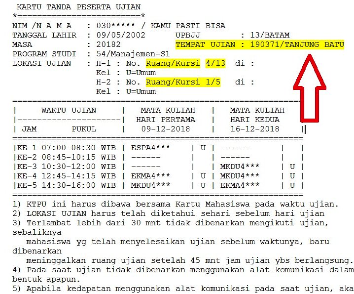 Kode mata kuliah ut