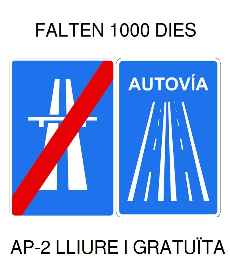 ap7GratuitaJa's tweet photo. Avui celebrem que falten 1000 dies per #AP2Gratuïta 🛣️🛣️🚗🚕🚙🚌🚚 https://t.co/ZcVwLN3SI7