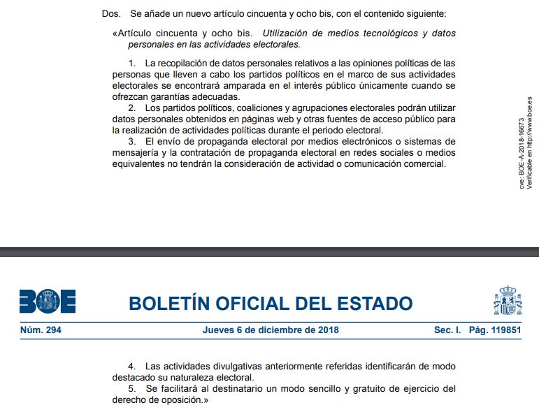 bufetalmeida's tweet photo. En el #DíaDeLaConstitución se publica en el BOE una ley que viola sus artículos 16.2 y 18.4, permitiendo a los partidos recopilar datos personales sobre opiniones políticas. https://t.co/okgg8HjyhQ
 #Stop1984 #NoLOPDGDD #NoConMisDatos https://t.co/Gm0FCiKIqG