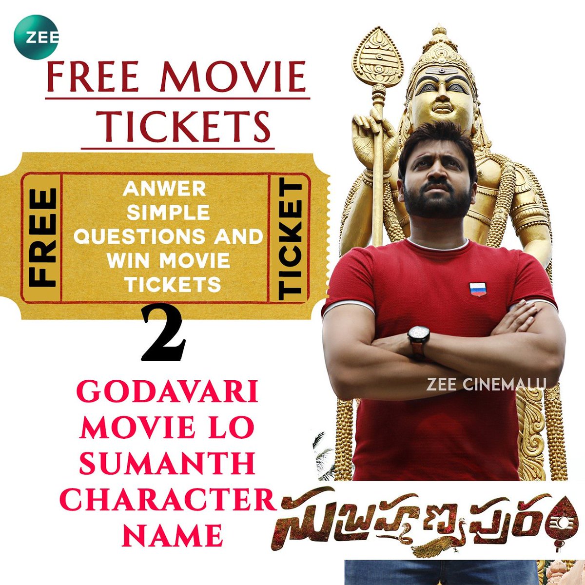 zeecinemalu's tweet photo. #Subramanyapuram Question-2.🤗
👉Answer this simple 2nd Question.
#Sumanth @yourseesha
#SubramanyapuramOnDec7th #SecondQuestion #ContestAlert https://t.co/uyKuMJowqQ