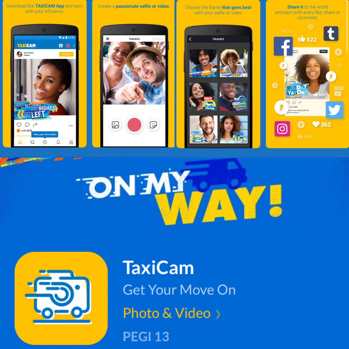 inclusiion_za's tweet photo. 🗣#FreebieAlert for #Selfies
1. DOWNLOAD the app TAXICAM
2. Take a selfie 🤳 in/by/on a taxi 🚕
3. Use both Hashtags: #TaxiCamApp #InTaxiPromo1
4. Share selfies on ur social media
5. Earn #JETS
6. Redeem in the TAXICAM shop
#ThursdayMotivation
#taxiselfie
#SATaxi https://t.co/0QQNzchc1f