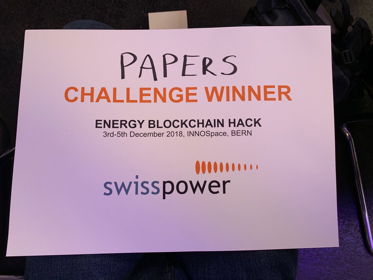 papersDev's tweet image. The Papers &amp;amp; @AirGap_it team was part of the first Swiss #energyblockchainhack and was able to win not only the challenge by @Swisspower_CH but also the whole hackathon 🙌 Thanks also to @energywebx @ewbBern @Pioneers @Bern_Stadt @infrachain_ch @BFEenergeia @innoarchitects &amp;amp; more