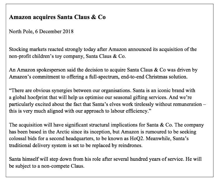 BREAKING NEWS: Amazon acquires Santa Claus &amp; Co.