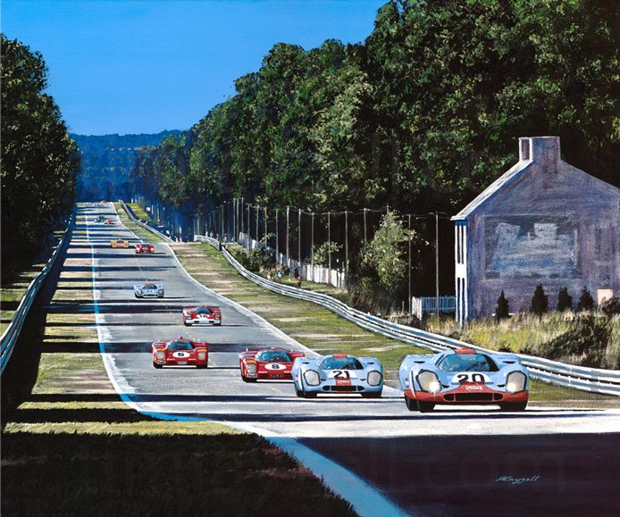 'The True Film Stars' 
The iconic Porsche 917 of Jo Siffert &amp; Brian Redman streaks down the Mulsanne straight pursued by the sister car of P.Rodriguez/ L.Kinnunen &amp; 2 of the rival Ferrari 512s of Vaccarella/Giunti &amp; Merzario/Reggazoni at Le Mans in 1970... bit.ly/2Qh5yJx