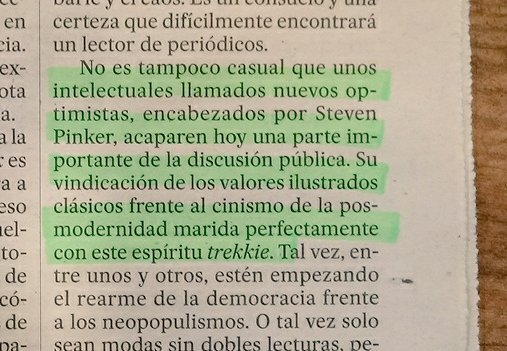 ¿Se puede hoy ser optimista sin ser negacionista (de los límites biofísicos contra los que están chocando las sociedades industriales)? Por desgracia, no. Así que, ni "nuevo optimismo" pinkeriano, ni cinismo posmoderno: conciencia trágica -y manos a la obra. No dejar de luchar.