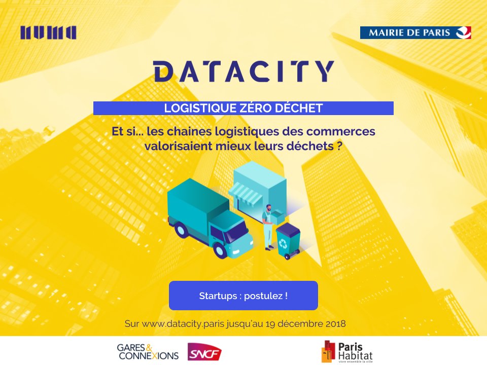 Startups, postulez aux challenges #DataCity avant le 19/12. Comment mieux collecter les déchets issus de l'activité des commerces ?♻️ Rejoignez SNCF <a href="/ConnectGares/">SNCF Gares & Connexions</a> et <a href="/Paris_Habitat/">Paris Habitat</a> en postulant sur bit.ly/2rkFZYV