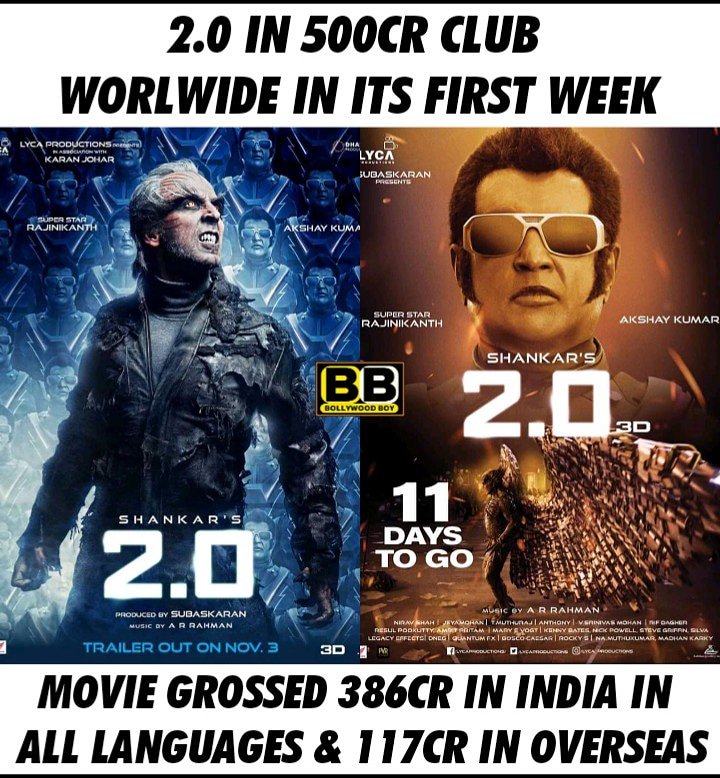 bollywood_boy's tweet photo. @akshaykumar @rajinikanth @LycaProductions Ruling box office https://t.co/Zd9IxozNvv
