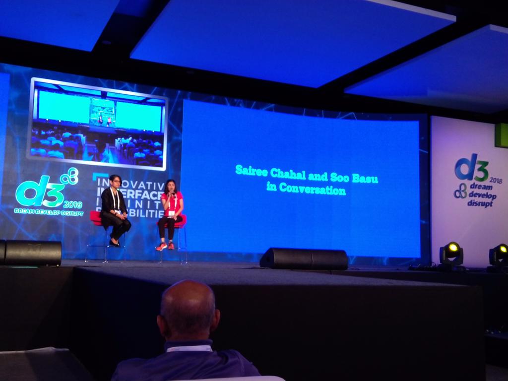 USTglobal's tweet photo. @Sairee, CEO of SHEROES and @Soosixty, Head of Design, Microsoft Edge are in conversation about Innovation, Interfaces and Interaction Design at #D32018 - "Experience is everyone's responsibility." https://t.co/Vy0uYheq7C
