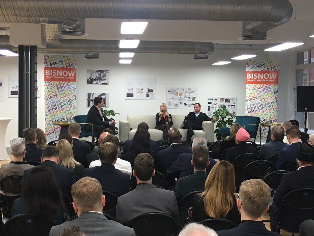 BisnowEurope's tweet photo. Jonathan Weinbrenn, Managing Director, @BEoffices & Emma Long, Commercial Director, @BizSpaceUK disuse The Evolution of Tenant Demand at our Birmingham Office event. #office #realestate #bisnow #flexible #tenant #workspace #beoffice https://t.co/uxdSqpSuaz