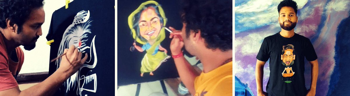 GoLokll's tweet photo. When you visit a destination, what souvenir do you take back? Candles? Wood-Craft? Fridge stickers? The regular stuff?
Well, how about a hand-painted T-shirt with your caricature painted on it?
Now get customized T-shirts hand-painted live in Nainital!
https://t.co/NRBNxpJpIP https://t.co/36iTuR1Q4E