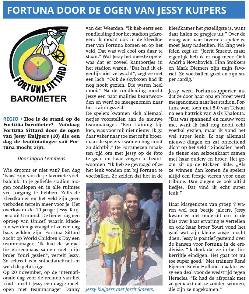 IngridLemmens's tweet photo. .@FortunaSittard door de ogen van de 10-jarige Jessy Kuijpers die een dag de teammanager van Fortuna mocht zijn https://t.co/UZpiKpO26a
@vrouwefortuna #SamenNaoVeure #alseenbaas @UNICEFnl https://t.co/ri9jwMTs6z