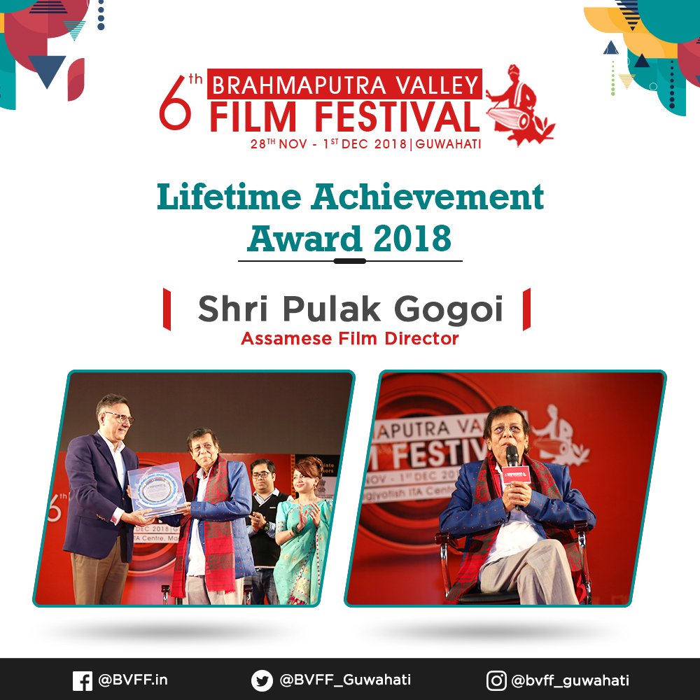 BVFF_Guwahati's tweet photo. Filmmaker Shri Pulok Gogoi was honoured with the Lifetime Achievement Award at #BVFF2018 by @bomanirani . Team #BVFF extends its heartfelt thanks to him for his outstanding work & dedication towards #filmmaking that has made him an irreplaceable gem of our region. #FilmFestival https://t.co/nrGvYjbw52