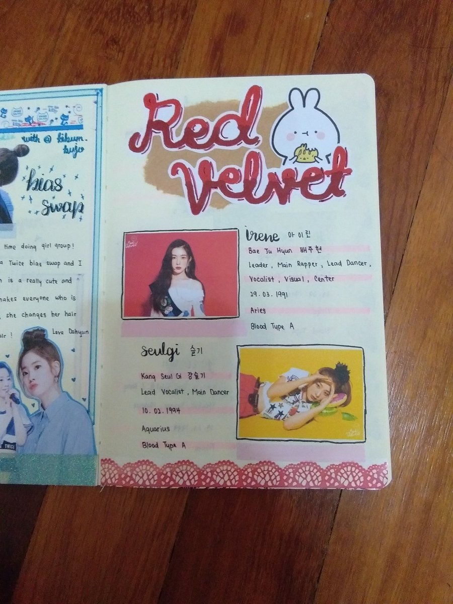 ChimmyPiggy's tweet photo. Red Velvet profile spread💞
.
.
.
#RedVelvet #RedVelvetJournal #KpopJournal #kpopjournal #kpopbujo #bulletjournals #BaeJuHyun #Irene #KangSeulGi #Seulgi #WendySon #SonSeungWan #Wendy #ParkSooYoung #Joy #KimYeRim #Yeri https://t.co/qbUBhGHG4M