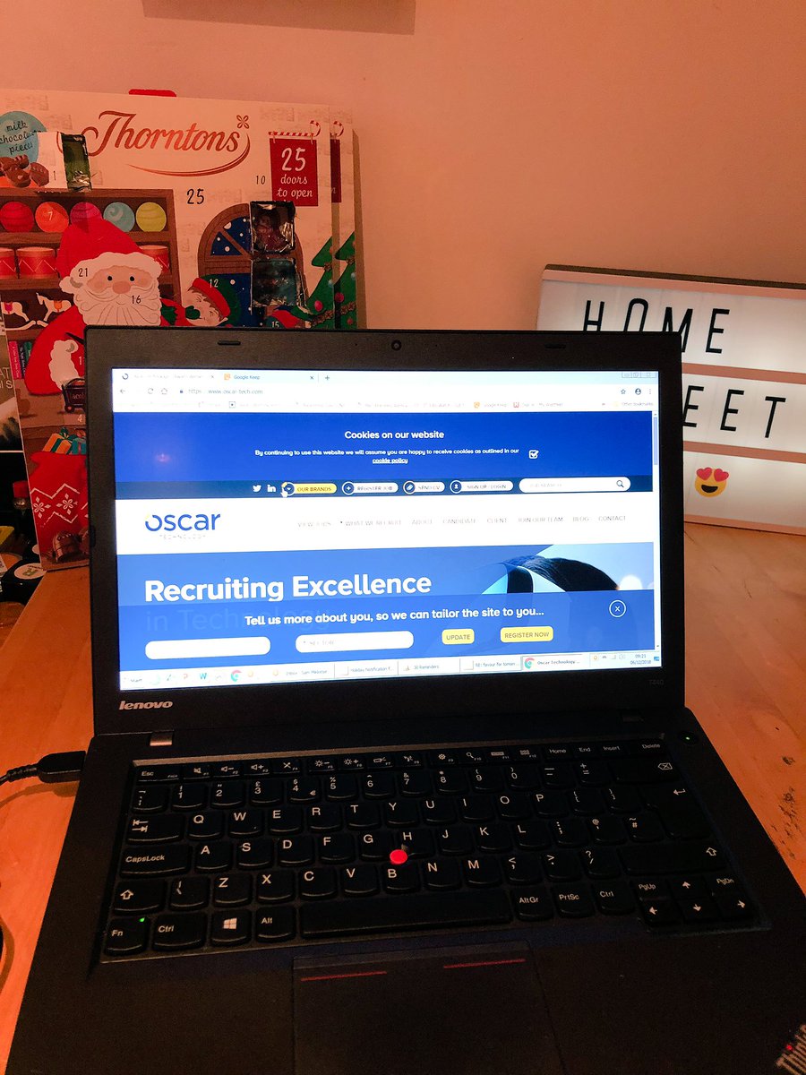 SamMikkelsen's tweet photo. My 7 year old son, not well today ☹️ but that means I work from home! Here’s my stand up desk in the kitchen all set up for the day! Bring on the coffee and thank-you Netflix!! #WFH #recruitment #oscartech #WorkFromHome https://t.co/c2J2acpf2P