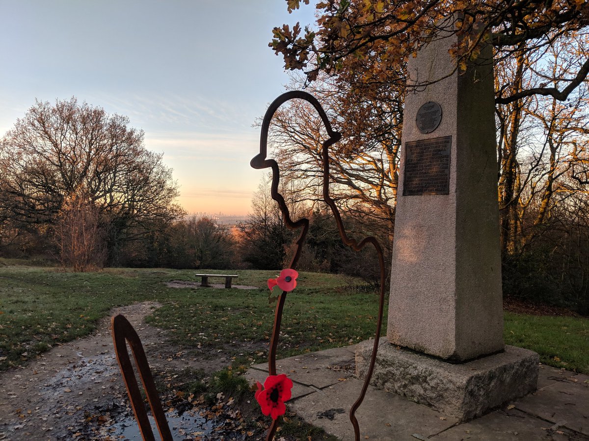 Our "Tommy" watching over the City of London from Pole Hill. Part of the month long #ThereButNotThere commemorations he will only be there until next week. Thanks to the <a href="/CoLEppingForest/">Epping Forest</a> wardens for getting him back standing tall and proud after we reported some damage yesterday.