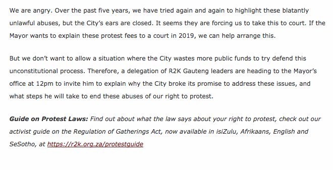 r2kcampaign's tweet photo. Mayor Herman Mashaba and JMPD have failed to respond as promised on #JoburgProtestFees. But we are on the way to the Mayor's office to hear the explanation: https://t.co/9jpBY1I2N3
#Right2Protest https://t.co/naxZejWeA8