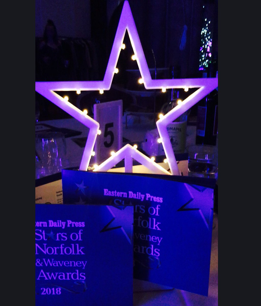 NorfolkCF's tweet photo. A lovely eve had by all at the @StarsofNaW - so many unsung heroes doing incredible work in #Norfolk. Great to sponsor the community group/champion of the year award. Congrats to all finalists & winners & a special mention to The Outsiders for winning our award. #StarsOfNorfolk https://t.co/6lIHbkydiY