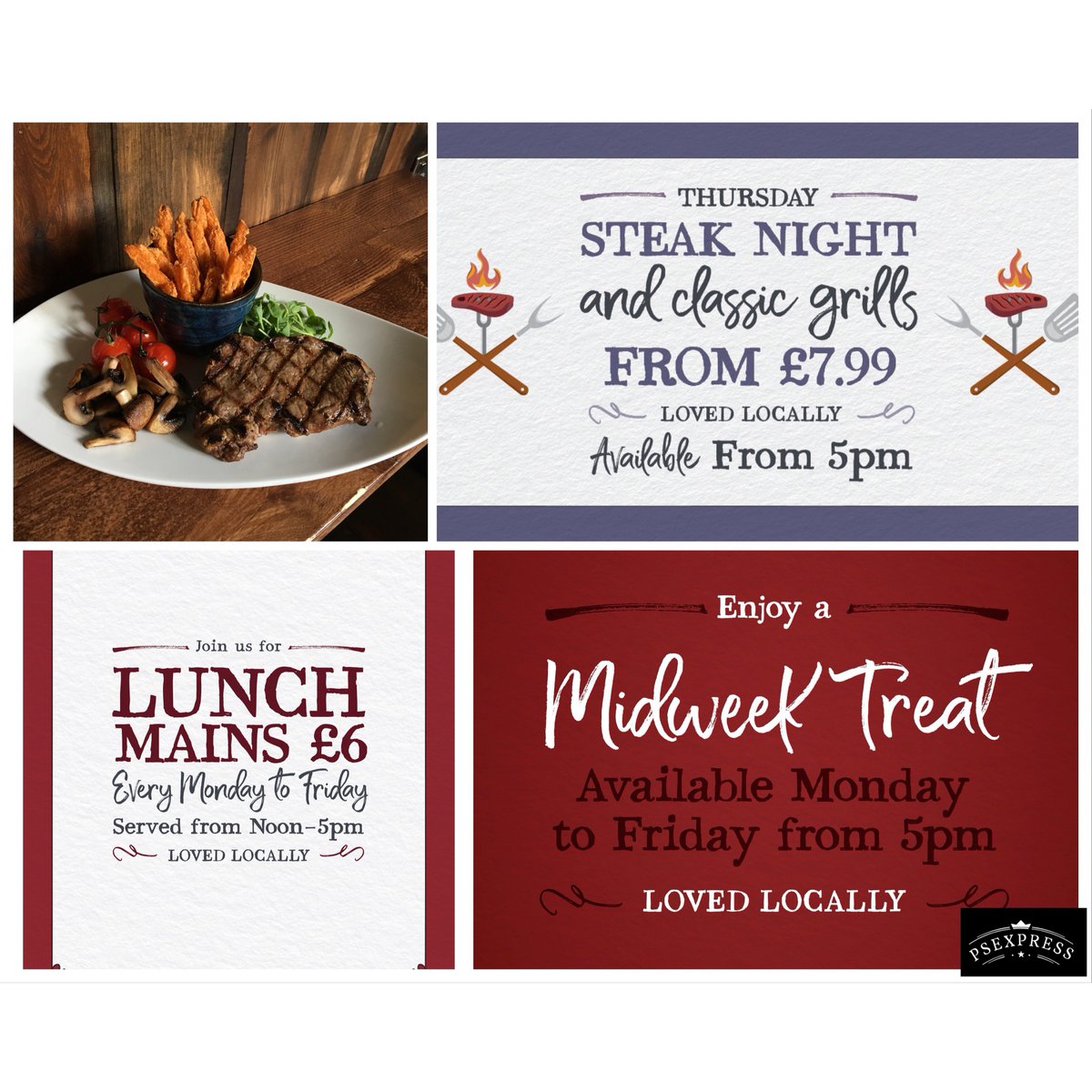 Steaks cooked to your liking the £7.99