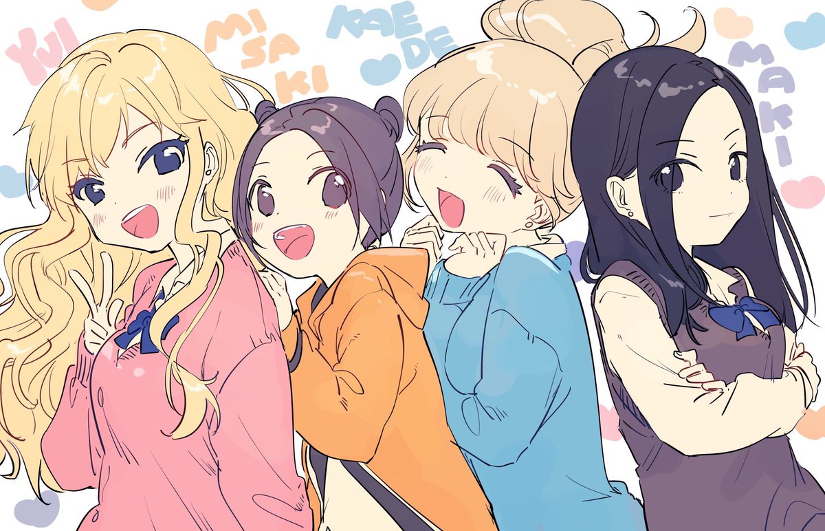 ohtsuki yui multiple girls 4girls hair bun blonde hair long hair smile black hair  illustration images