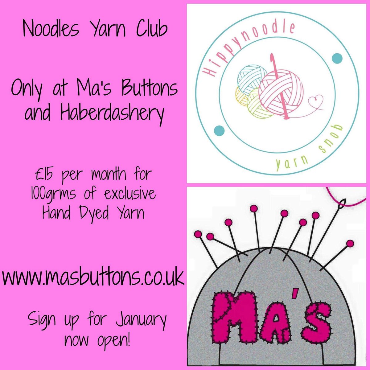 Calling all yarn lovers! Our exclusive Noodles Yarn Club starts in January! Sign up here m.facebook.com/groups/1380890… #yarn #handdyed #love #shoplocal #loveRushden