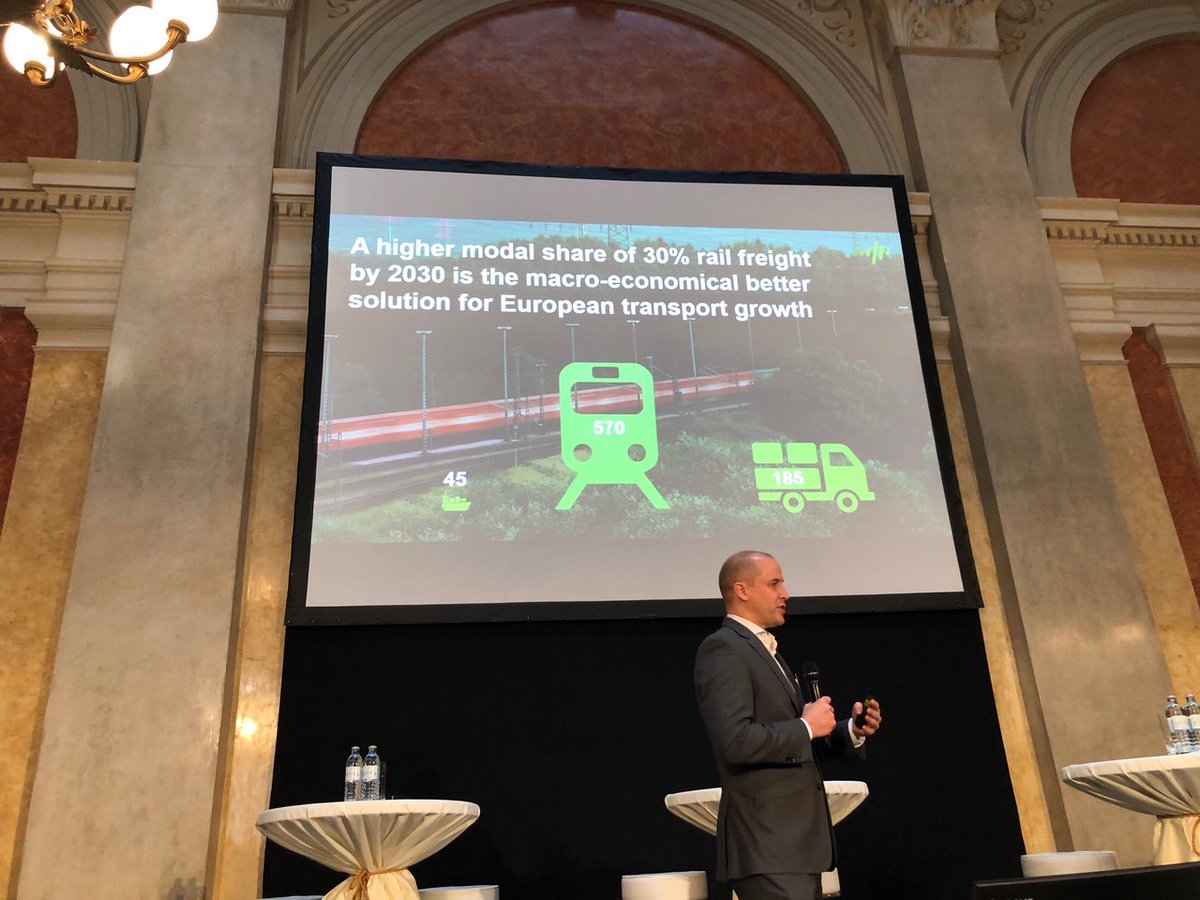 Transport_EU's tweet photo. "Clean planet for all means more #rail #freight. Happy to see strong commitment for rail freight CEOs to reach a modal share of 30% rail freight by 2030" β Dir. E. Werner #RFD2018 #RailFreightDay https://t.co/F6Ft8D9Dvo