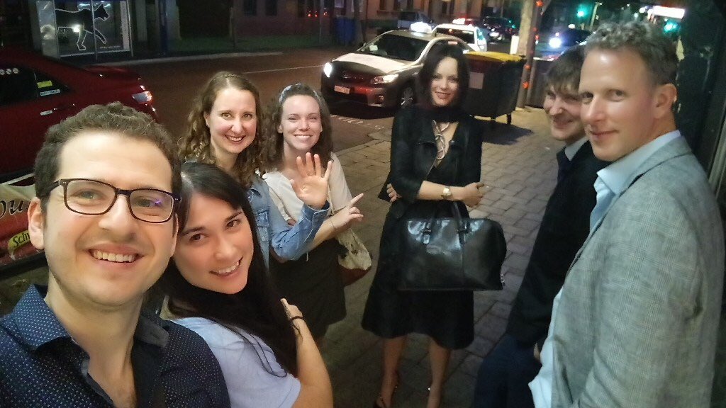 GosettiV's tweet photo. Here are the #ASFS2018 imPerthinent delegates yesterday night (or better early this morning...) @AuFrenchStudies Fearing the Conference Dinner which is about to start 🕺🏾 https://t.co/5V5W5Tq0Jv