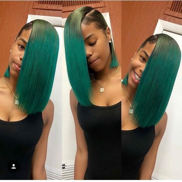 Image of Blunt cut quick weave in green