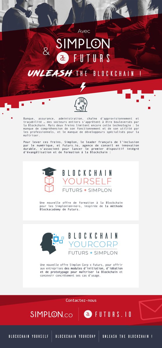 [#BreakingNews] 📢<a href="/simplonco/">ok</a> et <a href="/Futurs_io/">Futurs</a> lancent le 1er dispositif d’acculturation et de formation à la #blockchain :

👉🏻« Blockchain Yourself », pour les développeurs

👉🏻« Blockchain Your Corp », pour les entreprises

👉🏻 on vous dit tout ICI 👇🏻
futurs.io/nouvelles-du-f…