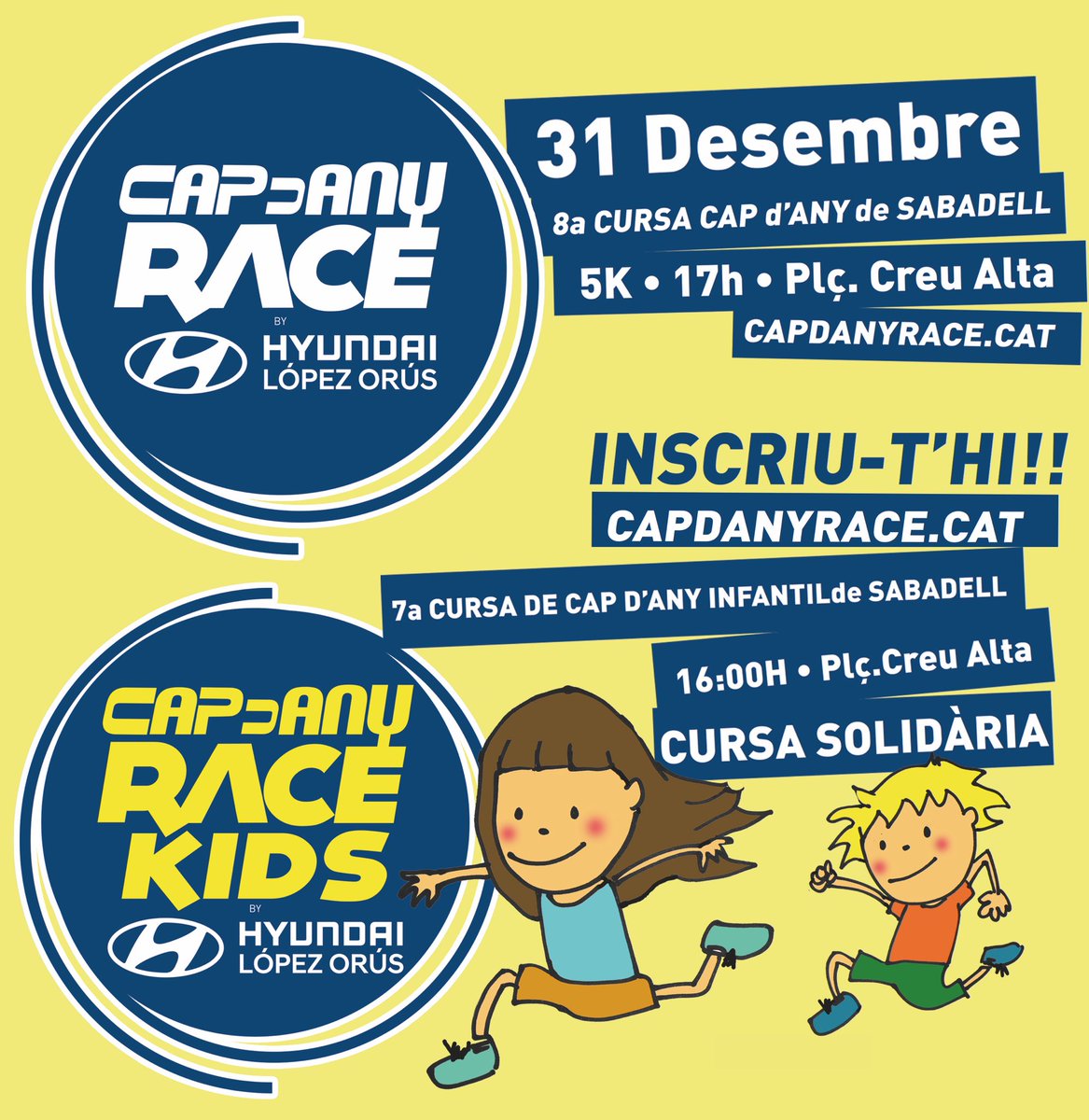 📣Sabies que a la CAP D'ANY RACE els més petits i petites de la casa també podreu venir a córrer?

📍P3,P4,P5: 220m
📍1r,2n,3r: 500m
📍 4t,5è,6è: 1000m

👉🏻Quan vingueu a recollir el dorsal de la Kids Race, haureu de portar un gel de sabó que anirà al rebost solidari! #TheLastRush