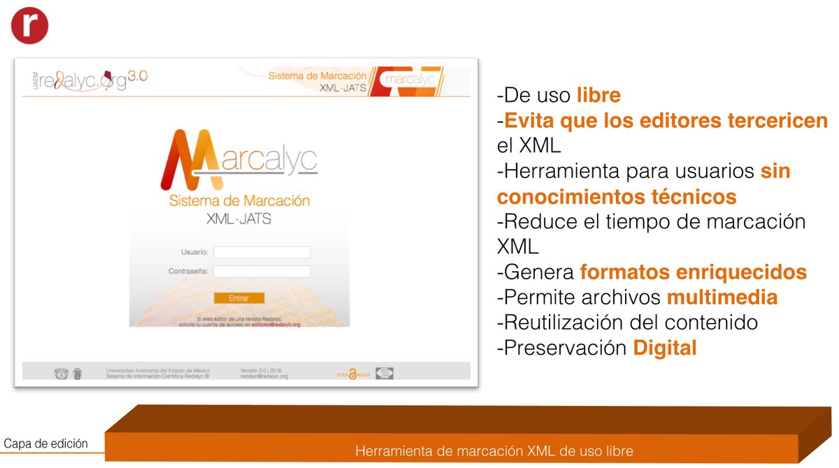 Redalyc's tweet photo. "Entre la arquitectura https://t.co/pENWmZDAEO, en la capa de edición, ofrecemos #Marcalyc, herramienta de marcación #XML, para las revistas científicas indexadas en el sistema" @ariannabec en #SimposioPDUerj2018 #sinprodi #eduerj https://t.co/TfzUaq9XCD