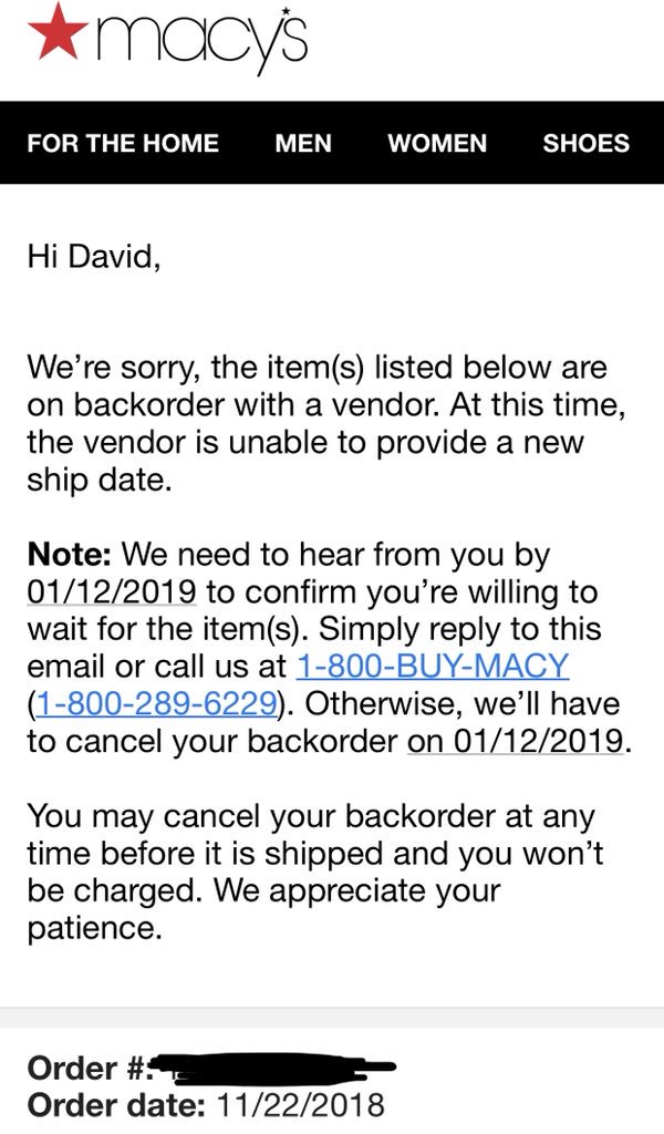 donnellyd11's tweet image. .@Macys WTF is going on with my order? I ordered Apple Watch Series 3 on 11/22 and it’s now backordered indefinitely?! What’s the deal? This is supposed to be a Xmas gift! #macysfail #shouldveboughtfromtarget