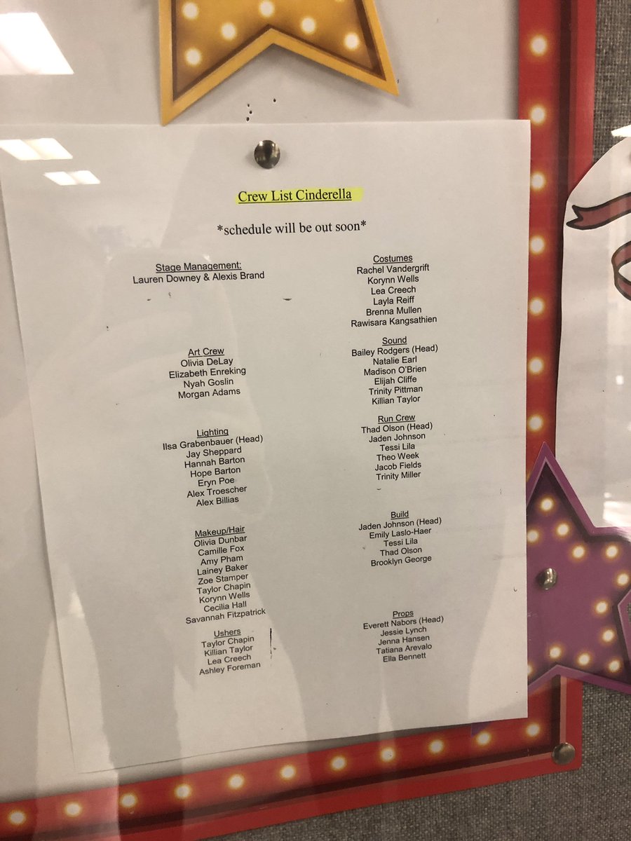 Cast and Crew list are out!! Congrats to everyone! If you’re in cast, our first meeting is today from 2:30-3:30!
