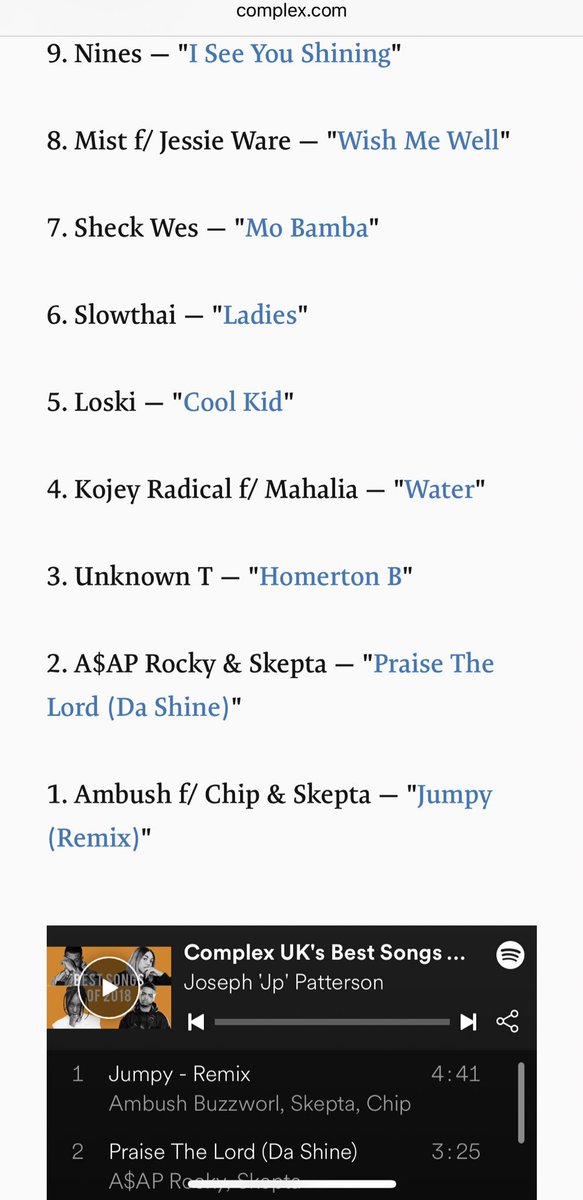 ambushbuzzworl's tweet photo. Shout out @complex_uk every time for picking #JumpyRemix as #1 for the best song of 2018 👏🏾 https://t.co/az0FJOj3mZ