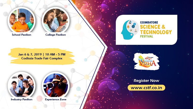 CSTFEvent's tweet image. The SCIENCE of today is the TECHNOLOGY of tomorrow...

This stage will give a platform for students to present their path breaking ideas.

The largest science exhibits organised by CSTF at Coimbatore city!

Register Now!!!

cstf.co.in/registration/

#CSTF #CelebrateCoimbatore