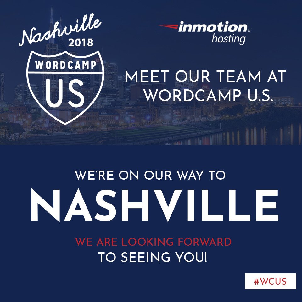 inmotionhosting's tweet photo. We're on our way to #WCUS! Who else is heading to Nashville this weekend? Stop by the #InMotionHosting booth to get some cool, Nashville-themed #WordCamp swag. :) See you soon! https://t.co/XnZLWH0dI0