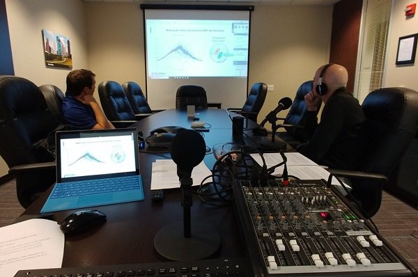 Dave_StormGeo's tweet photo. From #Houston, Fred and Justin watch the screen as Frode in Norway  presents the Euro long-range forecast. #StormWebinar @StormGeo https://t.co/hhu9lpBf5d