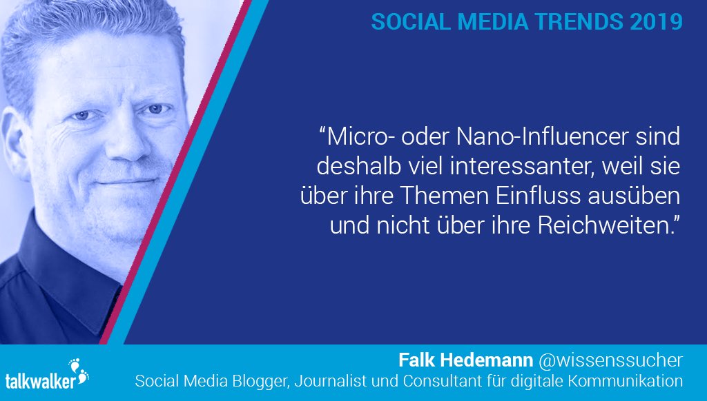#SocialMedia #Trends 2019 - Falk Hedemann (<a href="/wissenssucher/">Falk Hedemann</a>) zum Trend No. 12 #MicroInfluencer
Alle Top 12 Social Media Trends, zusammengestellt von Experten, im Blogartikel => [bit.ly/2r9fIwR]