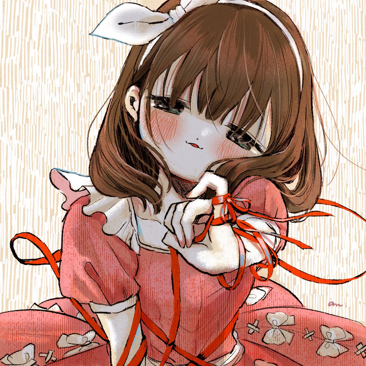 sakuma mayu 1girl solo brown hair dress blush ribbon red ribbon  illustration images