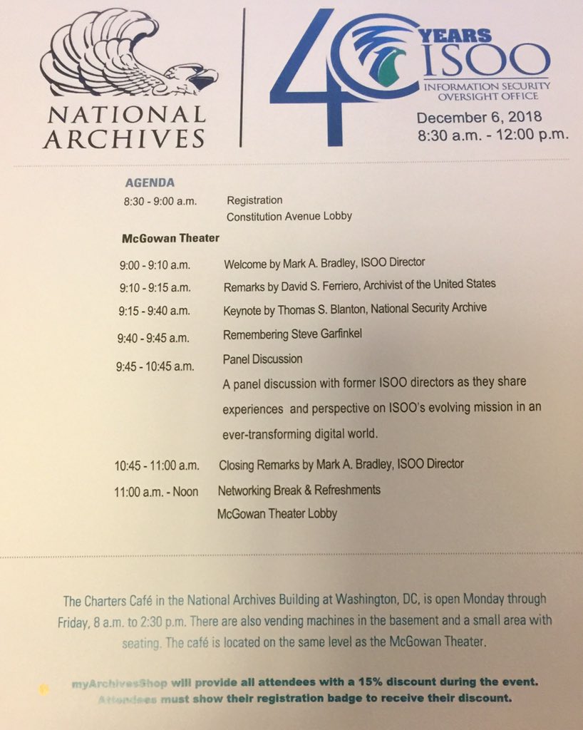 christinayiotis's tweet photo. Remarks by David S. Ferriero, Archivist of the United States, at ISOO (Information Security Oversight Office) 40th Anniversary Celebration at the National Archives #InformationSecurity #InformationClassification #ControlledUnclassifiedInformation @USNatArchives #NationalSecurity https://t.co/6aY84f9rMr