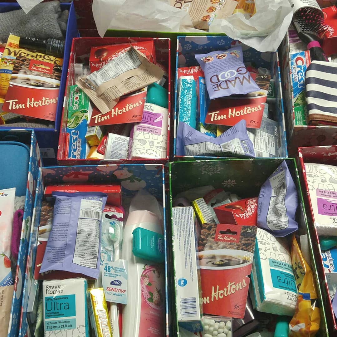 We had a great time putting together 16 shoeboxes for <a href="/shoeboxcanada/">The Shoebox Project</a> yesterday afternoon. Find out how you can participate in the #ShoeboxProject by visiting their website: shoeboxproject.com. 🎁