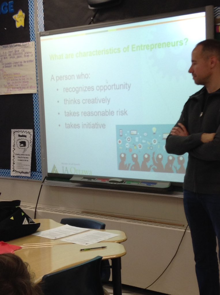 We are so lucky to have the Junior Achievers - Be Entrepreneurial program in our grade 5 class today!  Thank-you Jamie and Vivek! #SJAnpdl #juniorachievers