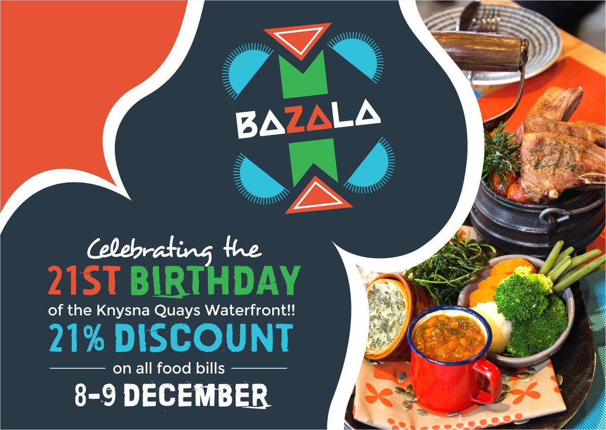Celebrate Knysna Waterfront 21st birthday get 21% discount at Bazala restaurant!! <a href="/FeatherbedCo/">Featherbed Company</a> <a href="/Hideawaygh/">Hide Away Guesthouse</a> <a href="/knysnatourism/">Keagon Borchards</a> <a href="/WesthillKnysna/">N2RS-Westhill</a> <a href="/ExploreKnysna/">Explore Knysna</a> <a href="/KnysnaPlett/">Knysna-Plett Herald</a>