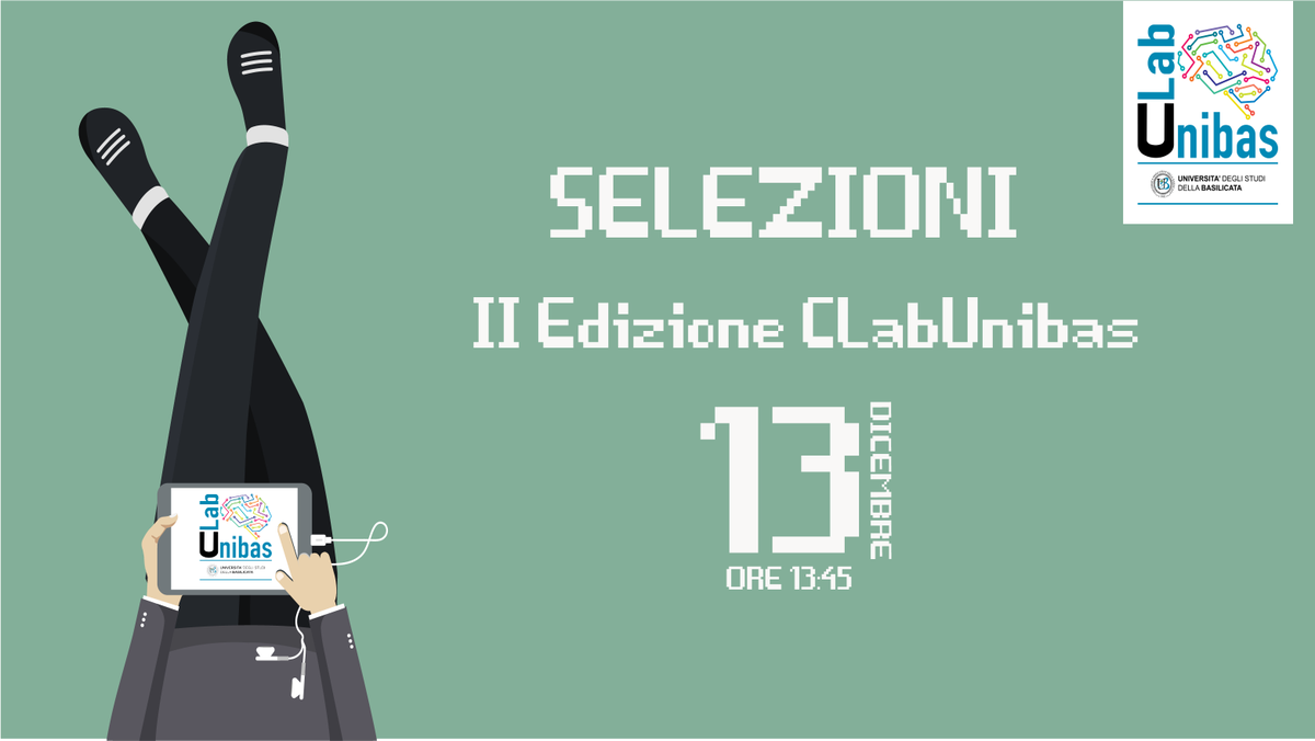 Siamo felicissimi perchè siete davvero in tanti a voler partecipare alla seconda edizione del #clabunibas!
Vi aspettiamo il 13 Dicembre a #potenza per le selezioni!!!
Gli aspiranti #clabbers hanno ricevuto una mail con indicazioni precise sulle modalità di svolgimento della prova