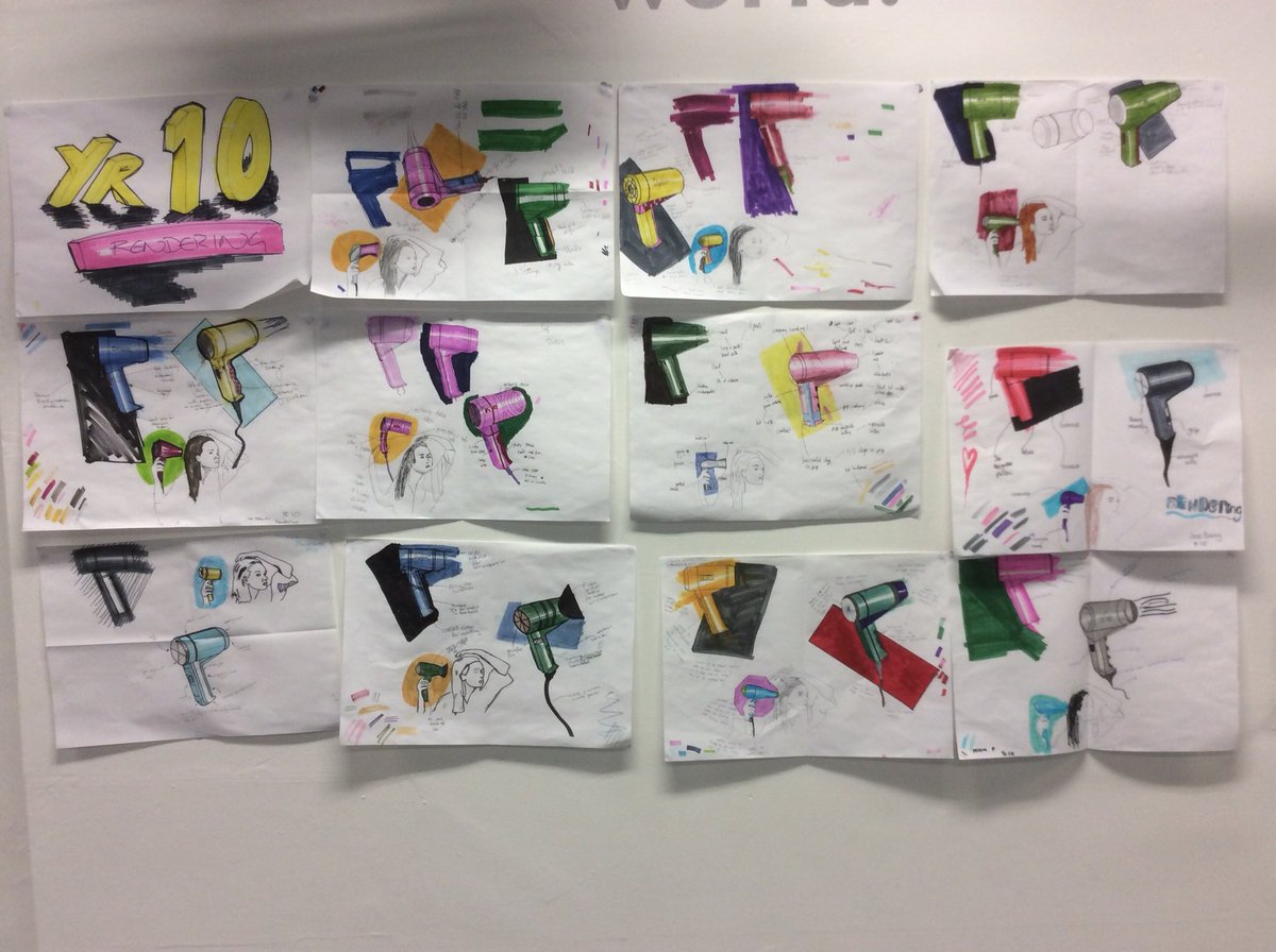 KWS_DesignTech's tweet image. Yr 10 homework in DT. Budding dyson hair dryer designers